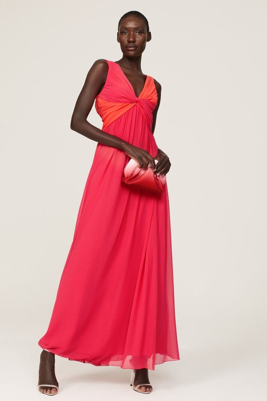 Badgley Mischka Twist Pink Chiffon Sleeveless V-Neck Formal Gown Size 10